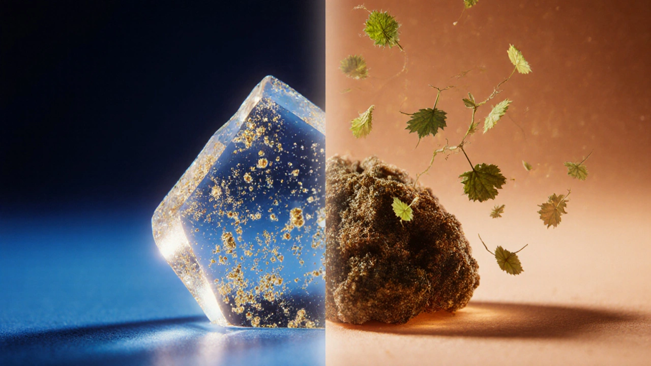 Dvě verze CBD shatteru: čerstvý a rozložený, symbolizující ztrátu účinku s časem.