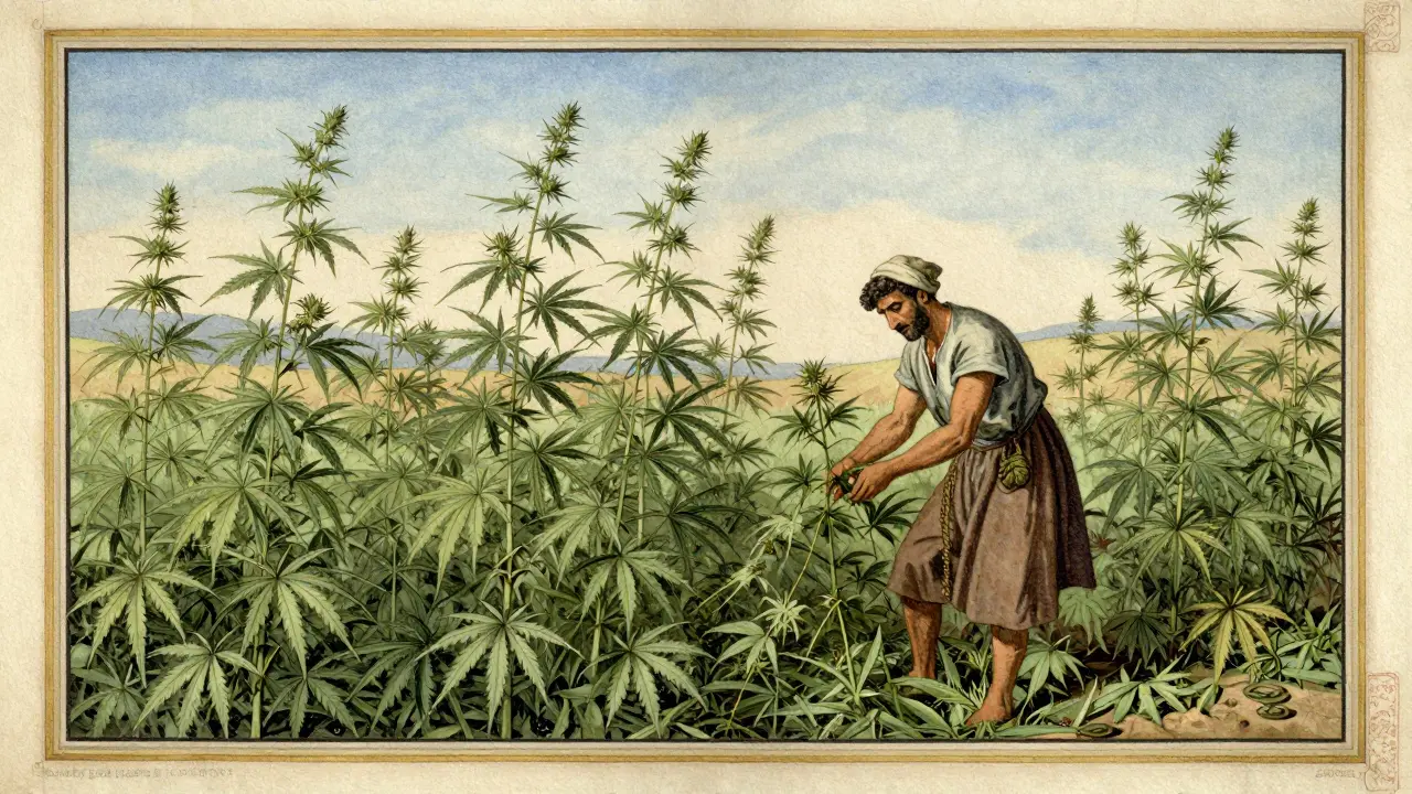 Farmář v Anatolii sklízí průmyslové konopí podle přísných právních pravidel.