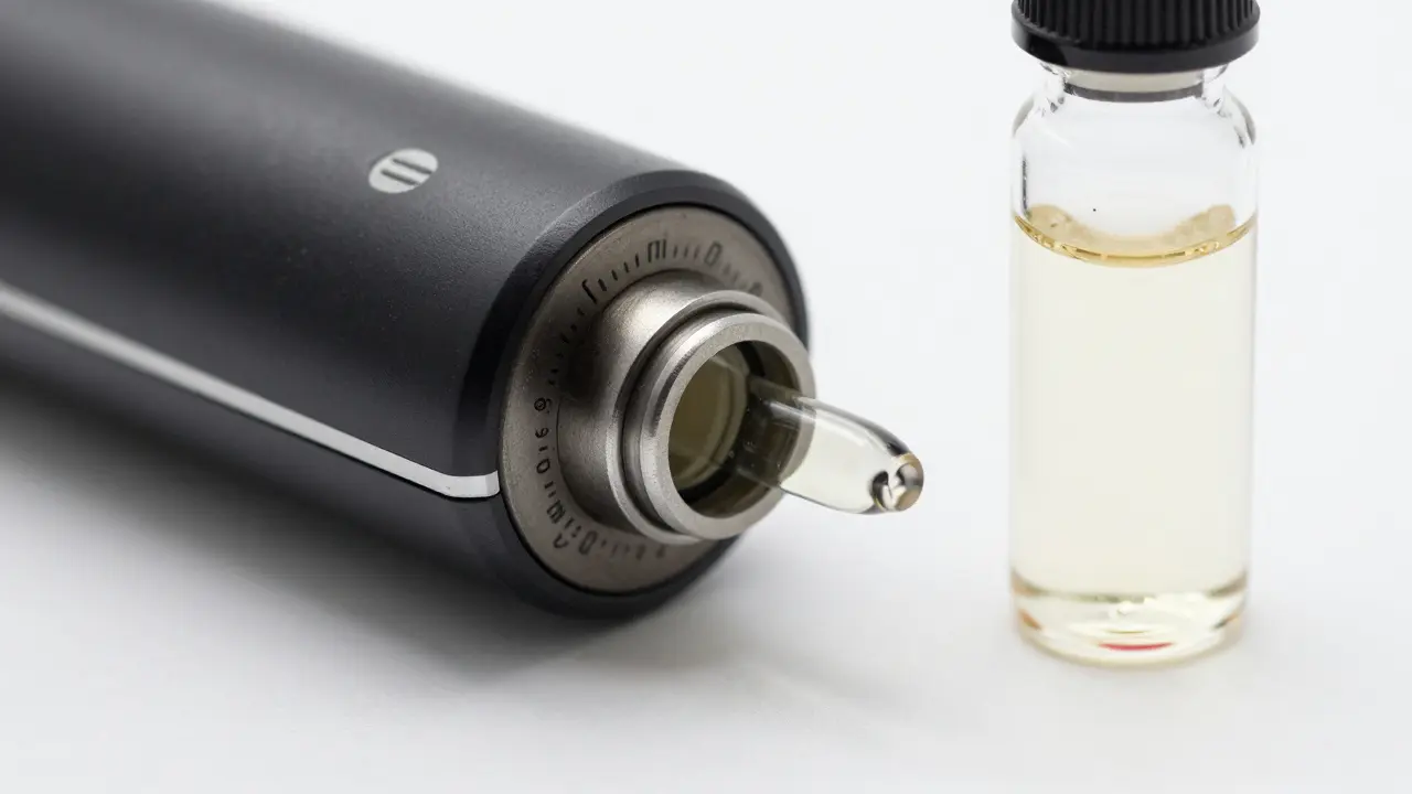 Čistý konopný extrakt v skleněné nádobce s vaporizérem