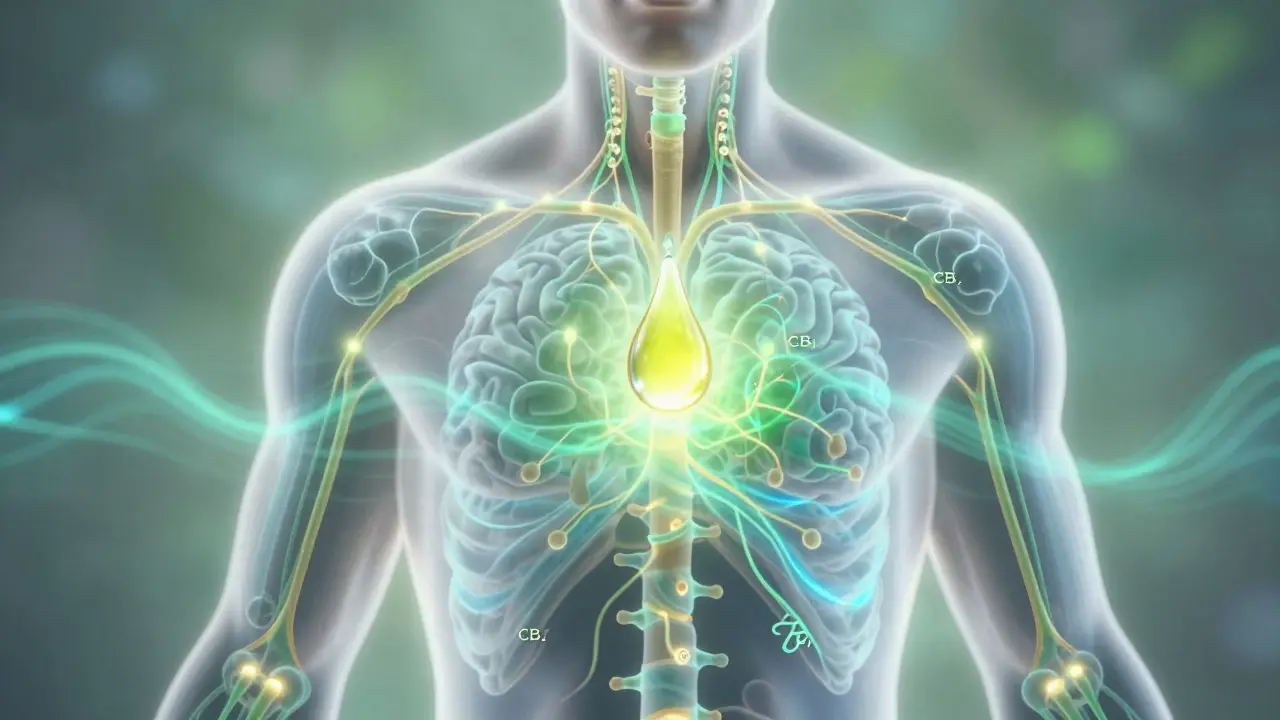Translucentní reprezentace endokanabinoidního systému s CBD energií.