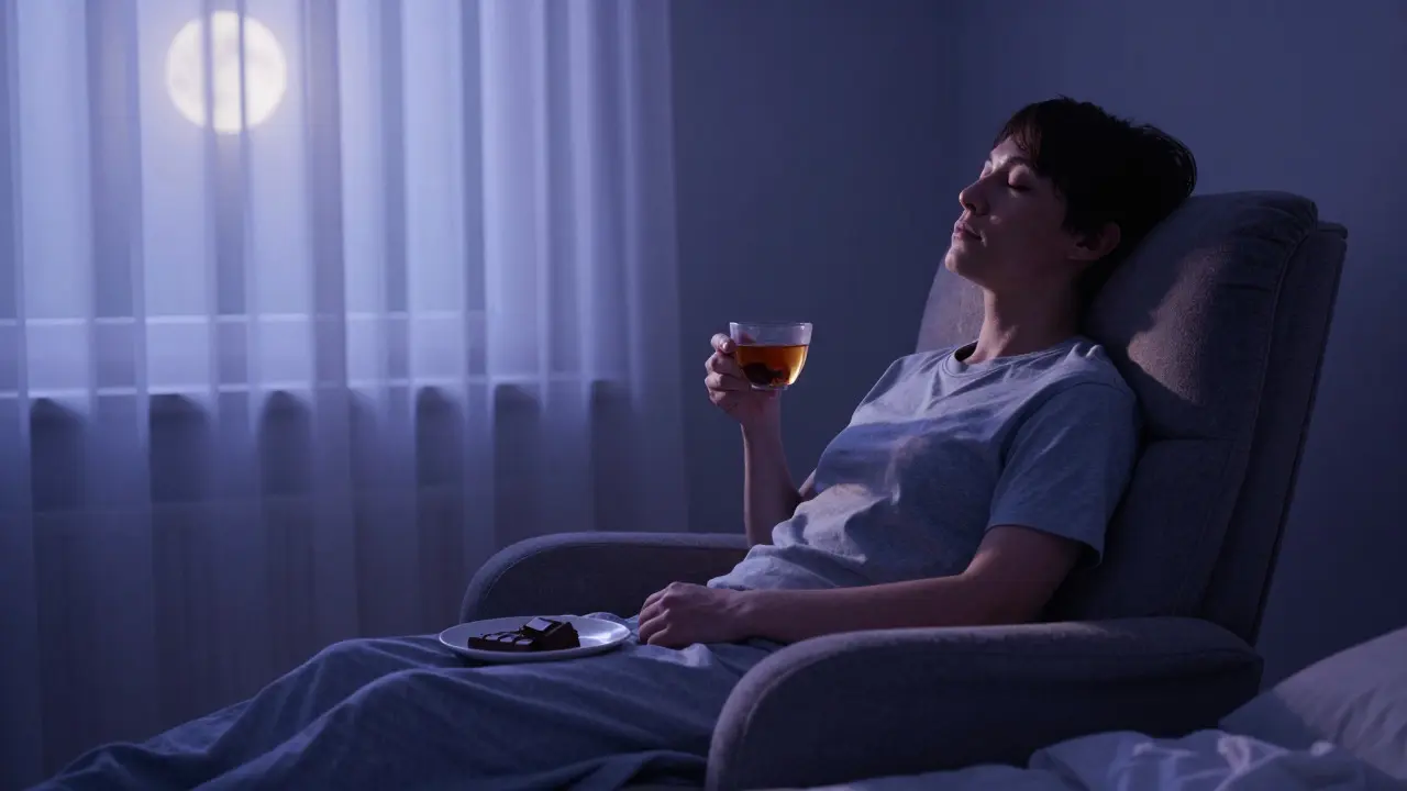Osoba relaxuje v křesle při měsíčním světle před spaním