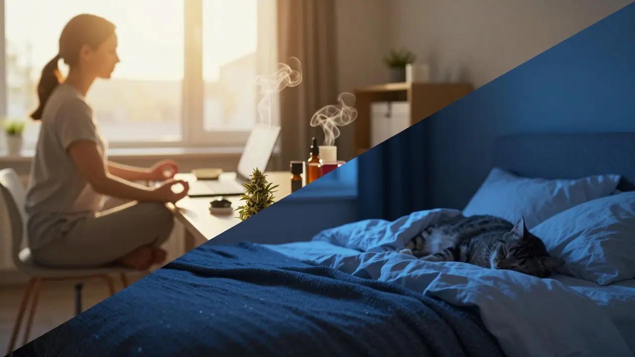 Split obraz: ranní energie vs večerní relaxace při užívání CBD