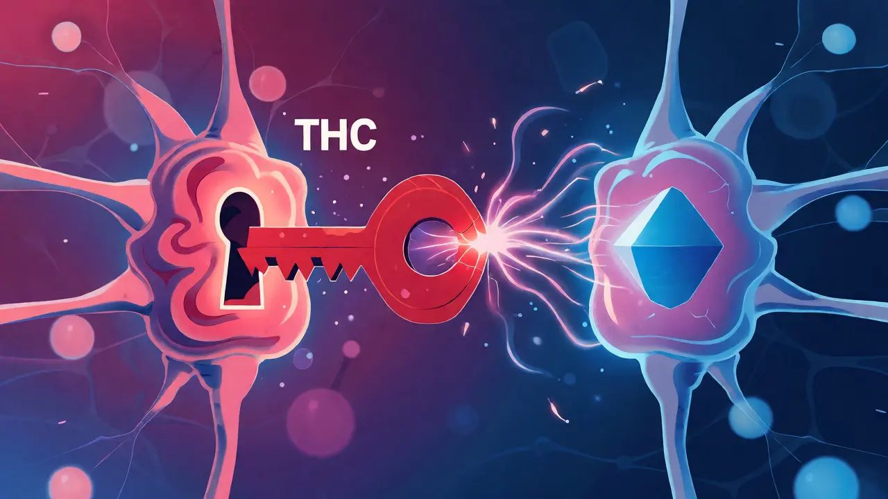Vizuální znázornění rozdílu mezi účinky THC a CBD na mozkové receptory