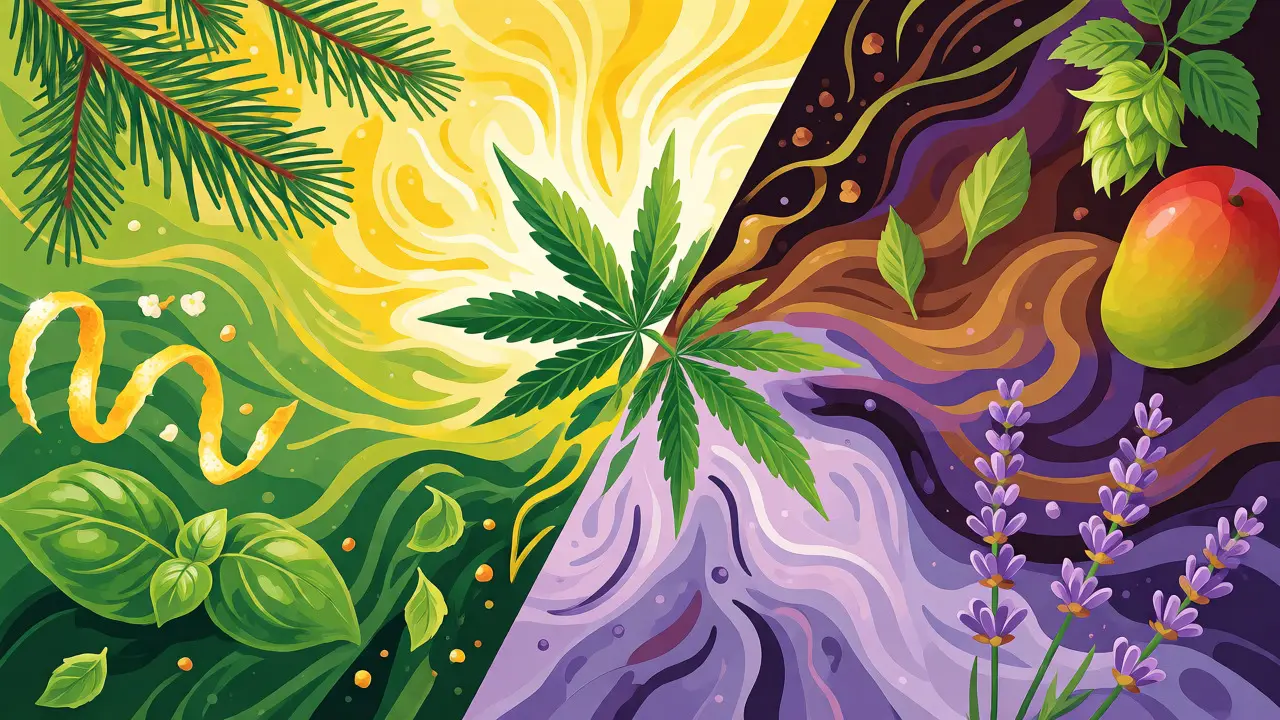 Konceptuální ilustrace rozdělující energie a relaxaci pomocí terpenů